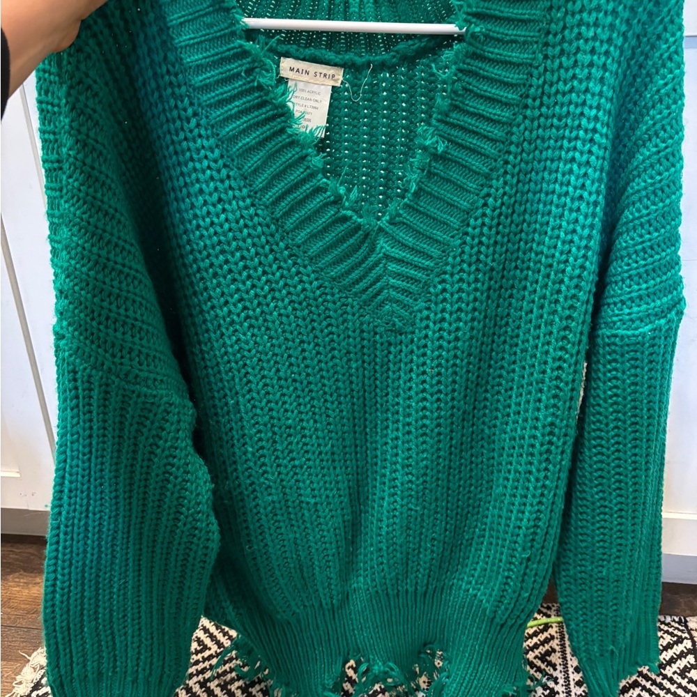 Main Strip Teal V-Neck Sweater